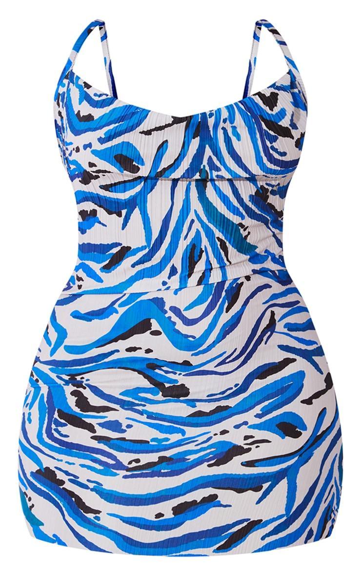 Plus Blue Tiger Printed Plisse Cowl Neck Bodycon Dress Product Image