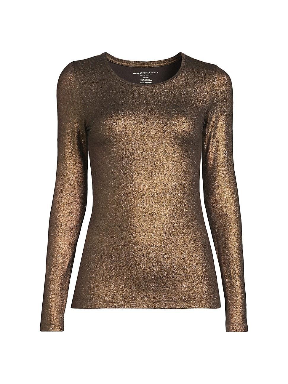 Womens Soft Touch Metallic Crewneck Top Product Image