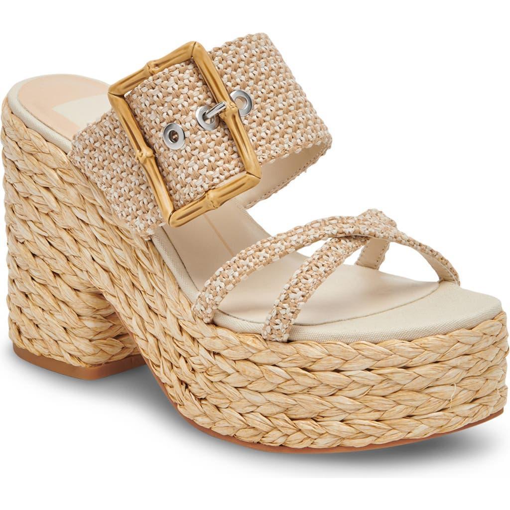 Edwina Raffia Platform Slide Sandal In White,natural Raffia Product Image