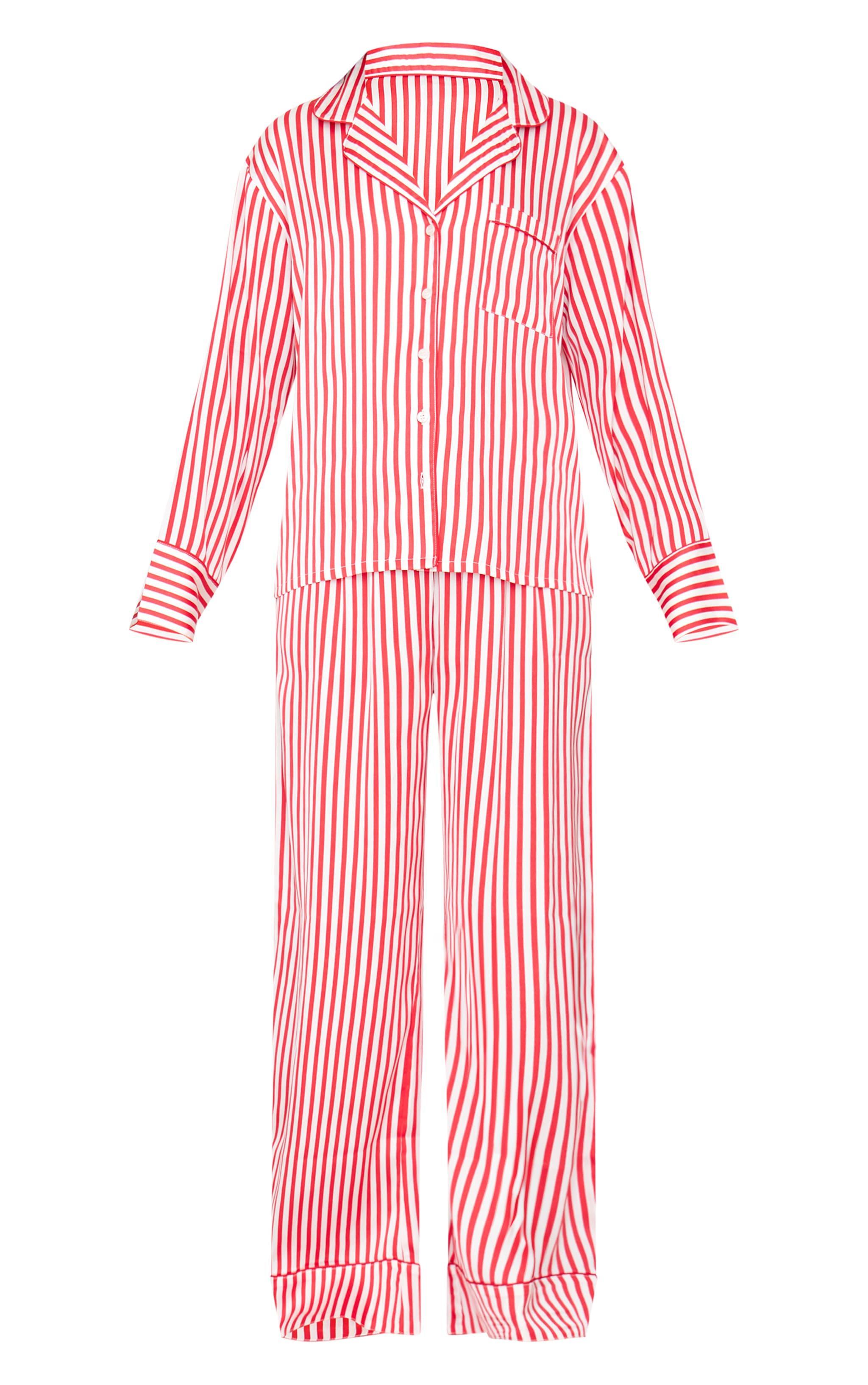 Red Candy Stripe Satin Long Pj Set Product Image