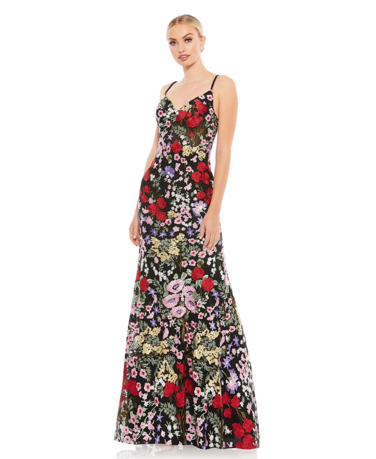 Womens Floral Embroidery Lace Column Gown Product Image