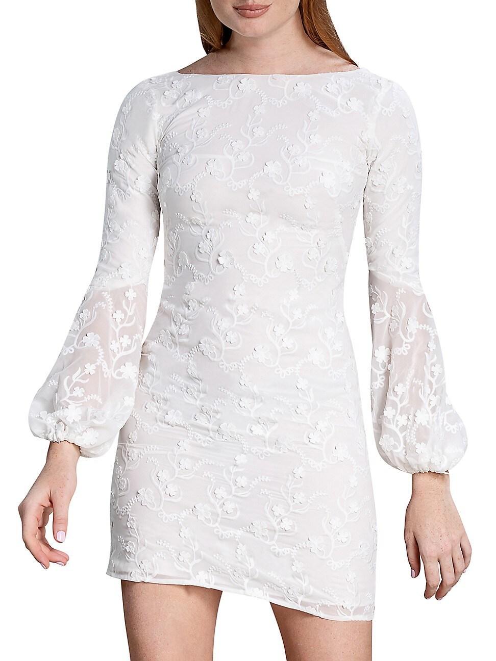 Dress The Population Womens Chiffon Embroidered Cocktail and Party Dress - white - Size: Large Product Image