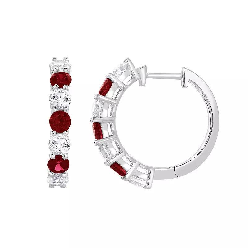 Gemstone Brilliance Sterling Silver Gemstone & Lab-Created White Sapphire Hoop Earrings, Womens, Created Red Product Image