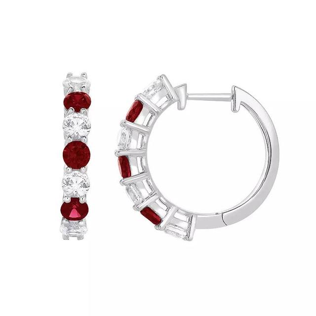 Gemstone Brilliance Sterling Silver Gemstone & Lab-Created White Sapphire Hoop Earrings, Womens, Created Red Product Image