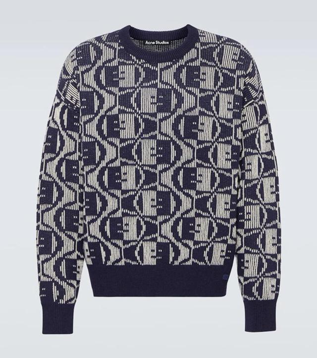 ACNE STUDIOS Katch Wool And Cotton-blend Jacquard-knit Sweater In Blue Product Image