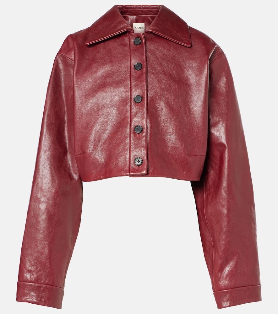 Sue Cropped Leather Jacket In Red Product Image