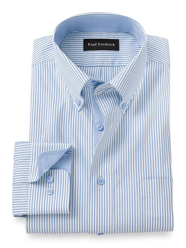 Tailored Fit Comfort Stretch Non-iron Stripe Dress Shirt With Contrast Trim Product Image