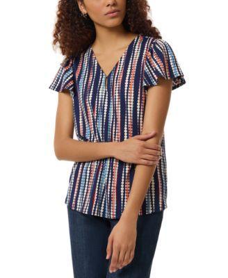 Jones New York Womens Printed V-Neck Moss Crepe Top Product Image