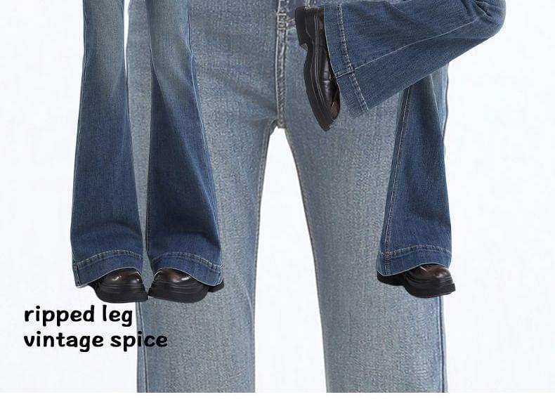 Mid Waist Washed Flared Jeans (Various Designs) Product Image