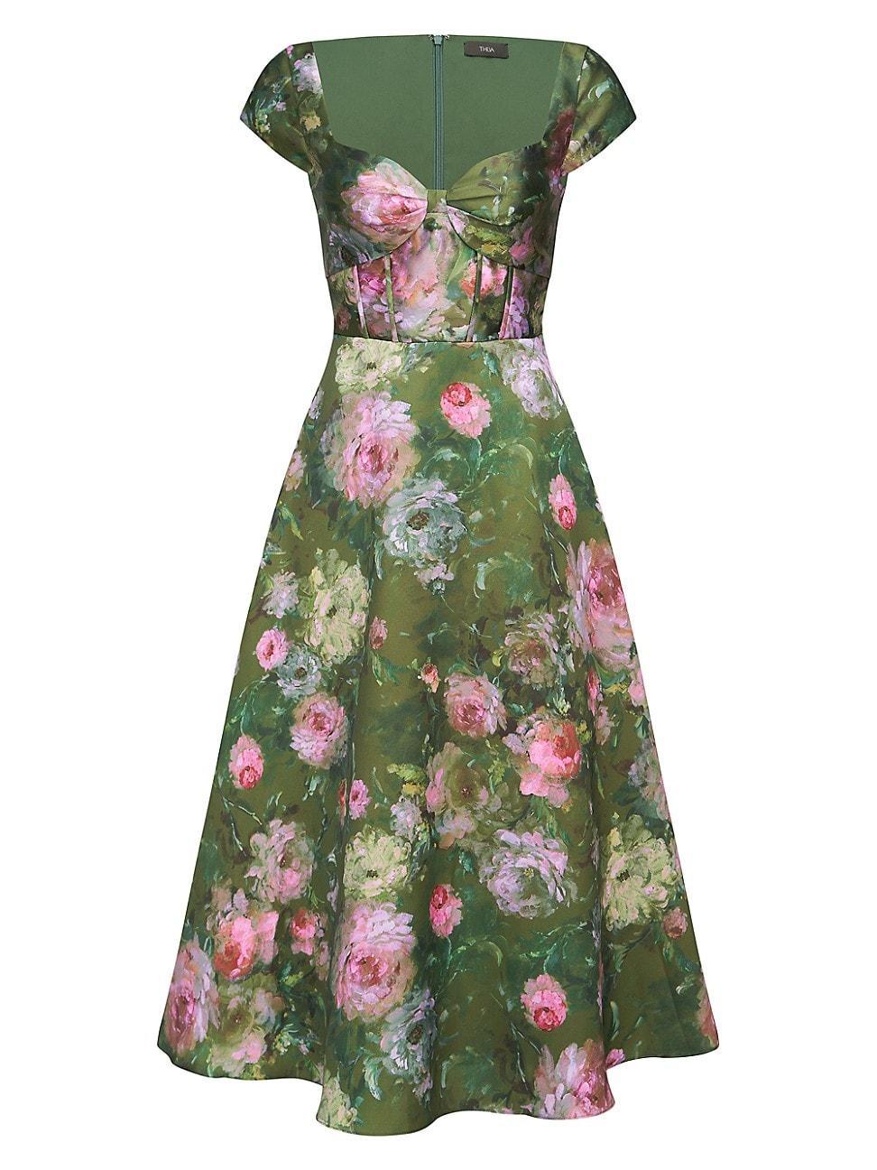 Womens Libby Floral Satin Midi-Dress Product Image