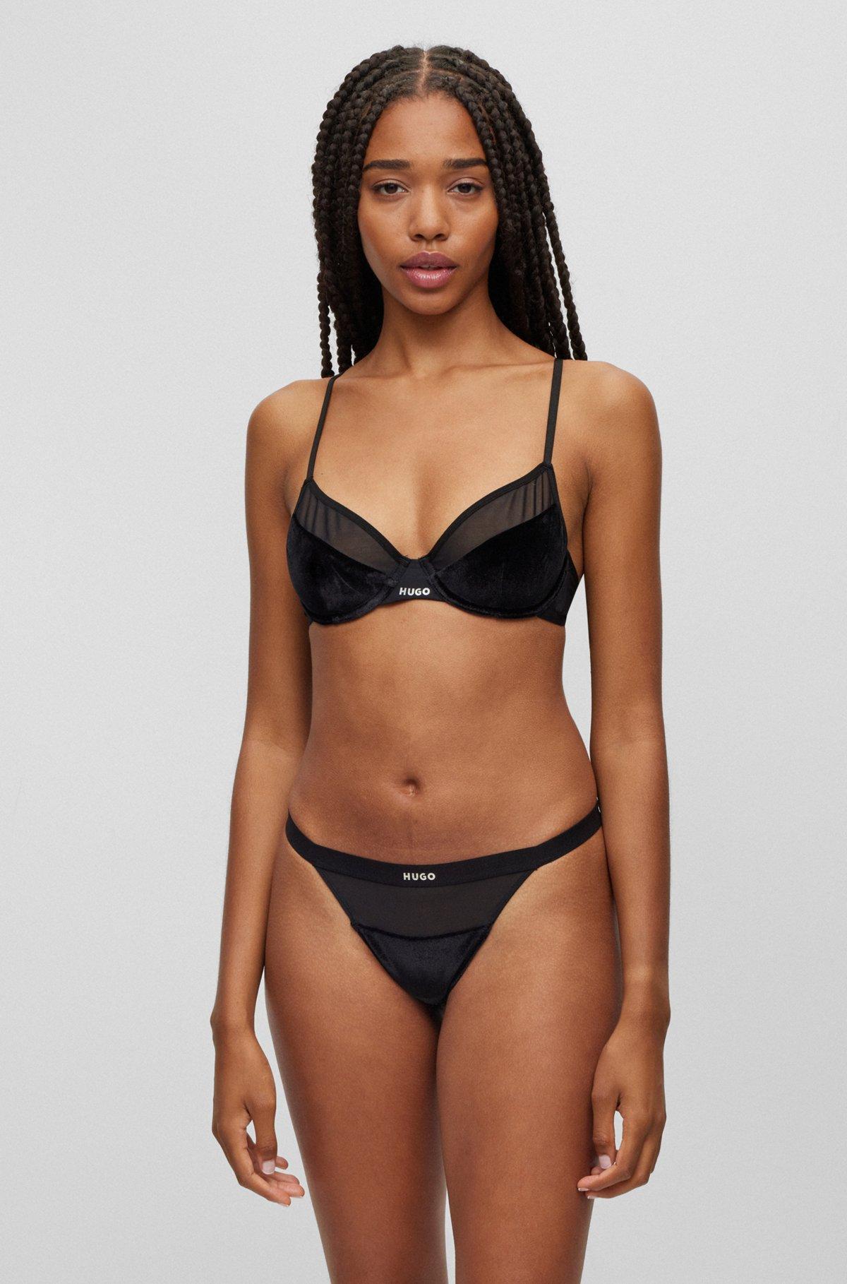 Mixed-material underwired bra with foil logo Product Image