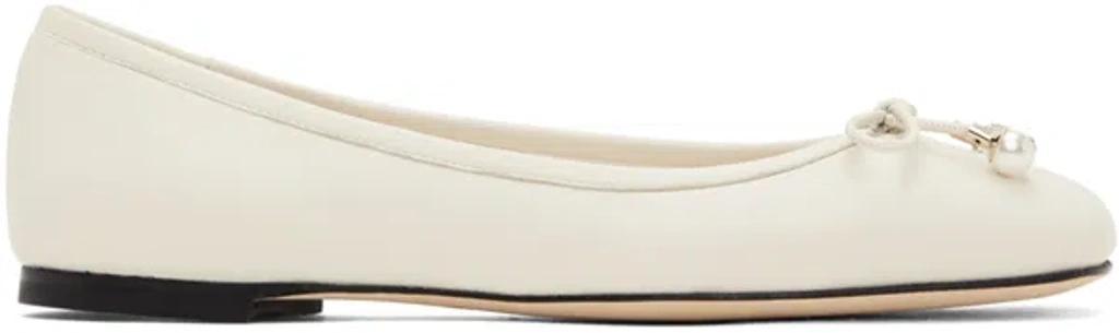 JIMMY CHOO Elme Leather Bow Ballerina Flats In Off White Product Image