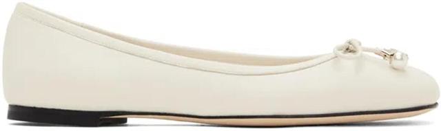 JIMMY CHOO Elme Leather Bow Ballerina Flats In Off White Product Image