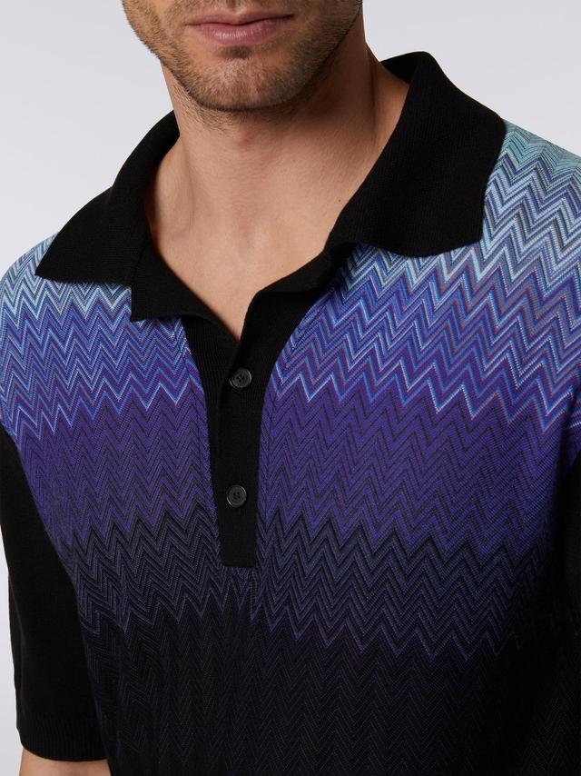 Cotton and silk short-sleeved polo shirt Black & Blue | Missoni Product Image