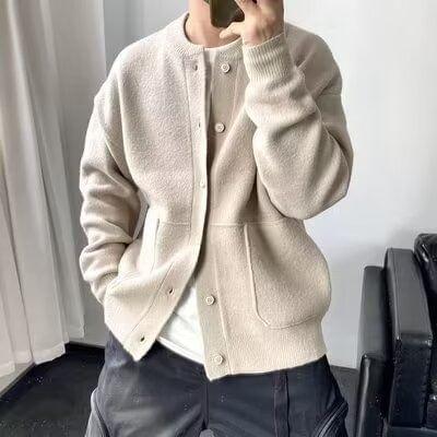 Round Neck Plain Cardigan Product Image