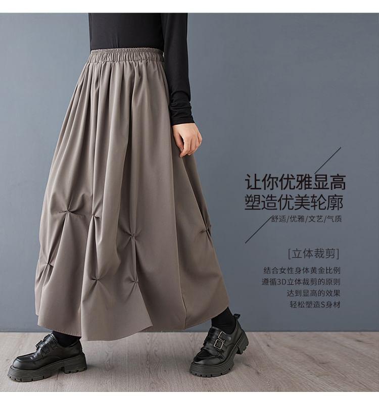 Elastic Waist Plain Asymmetrical Ruched Midi A-Line Skirt Product Image