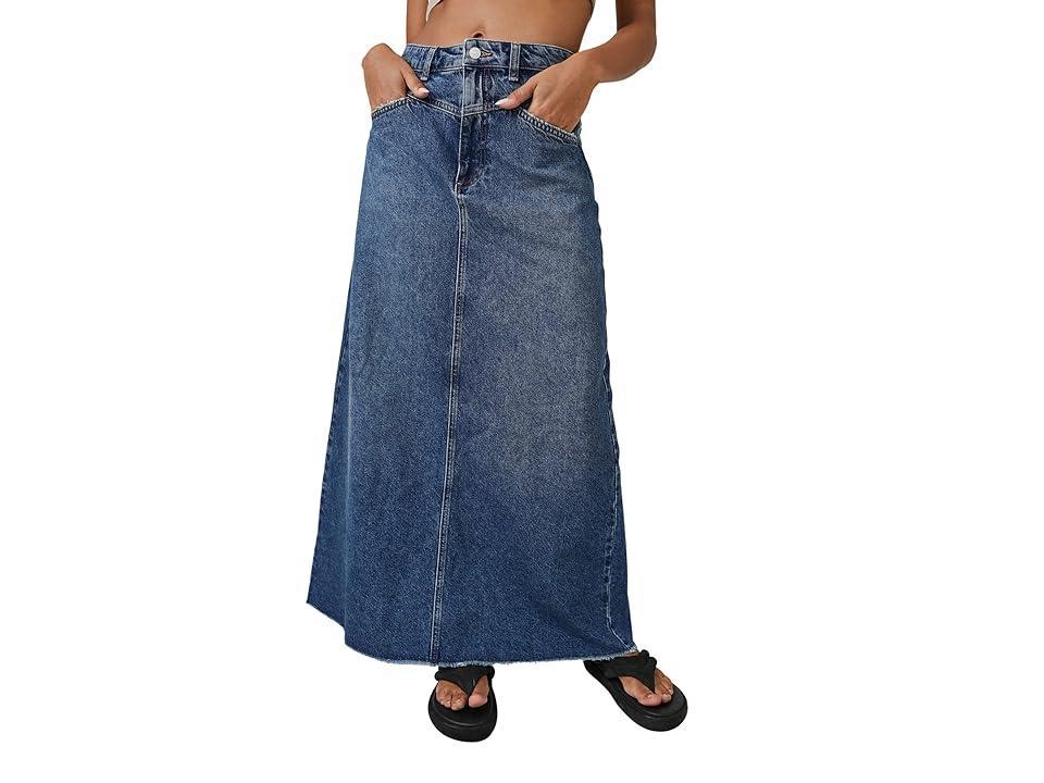 Free People Come As You Are Fray Hem Denim Maxi Skirt Product Image