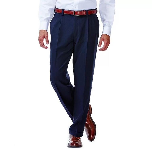 Mens Haggar eCLo Stria Classic-Fit Hidden Expandable Waist Pleated Dress Pants Blue Product Image