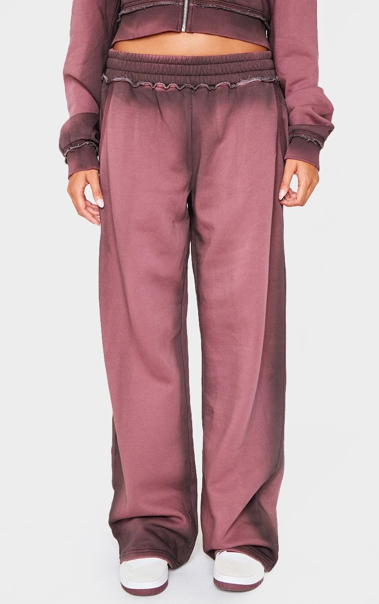 Purple Washed Ombre Distressed Waistband Wide Leg Sweatpants Product Image