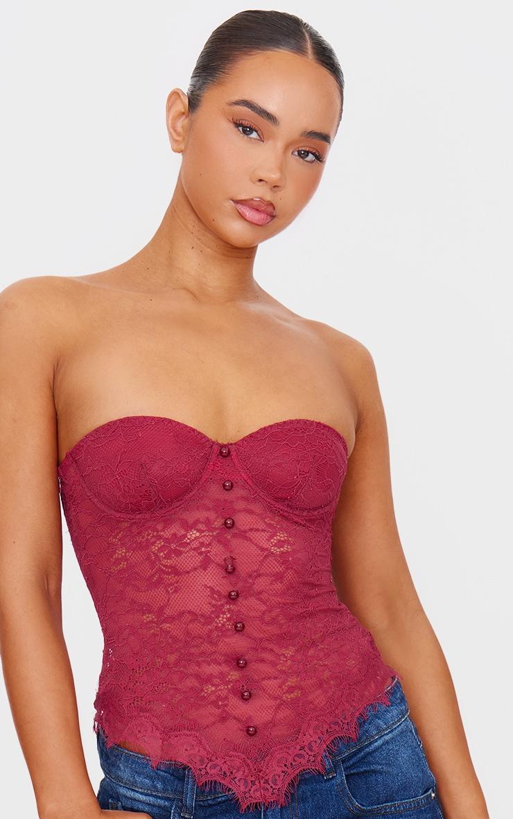 Burgundy Lace Bandeau Corset Product Image