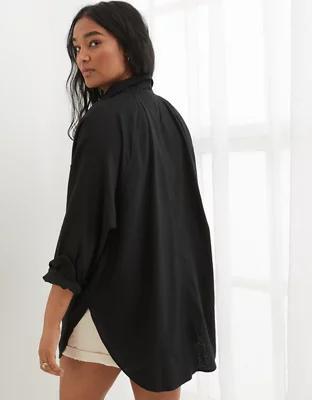 Aerie Pool-To-Party Linen Blend Cover Up Shirt Product Image