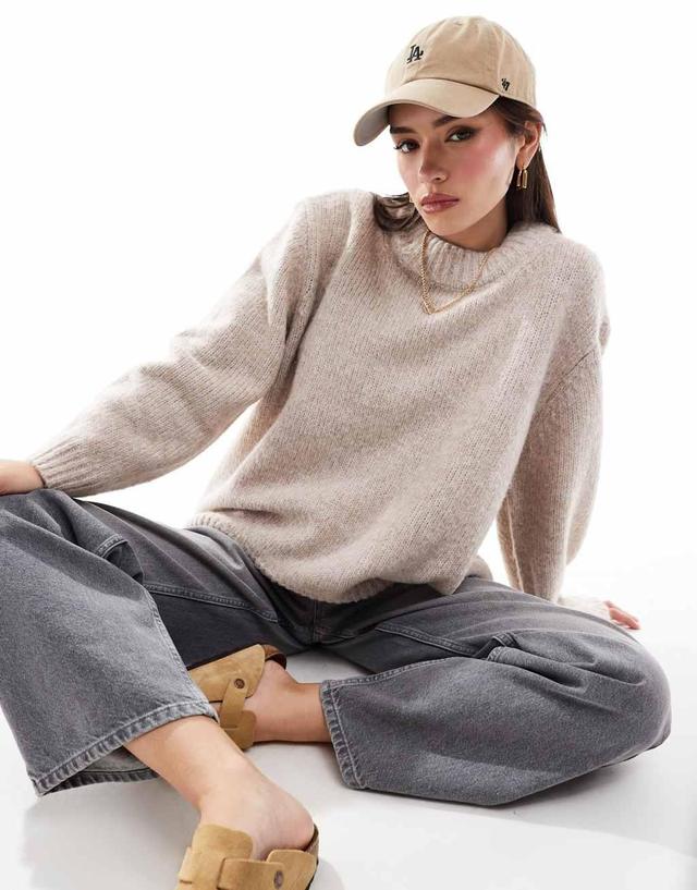 ASOS DESIGN oversized crew neck sweater in neutral Product Image