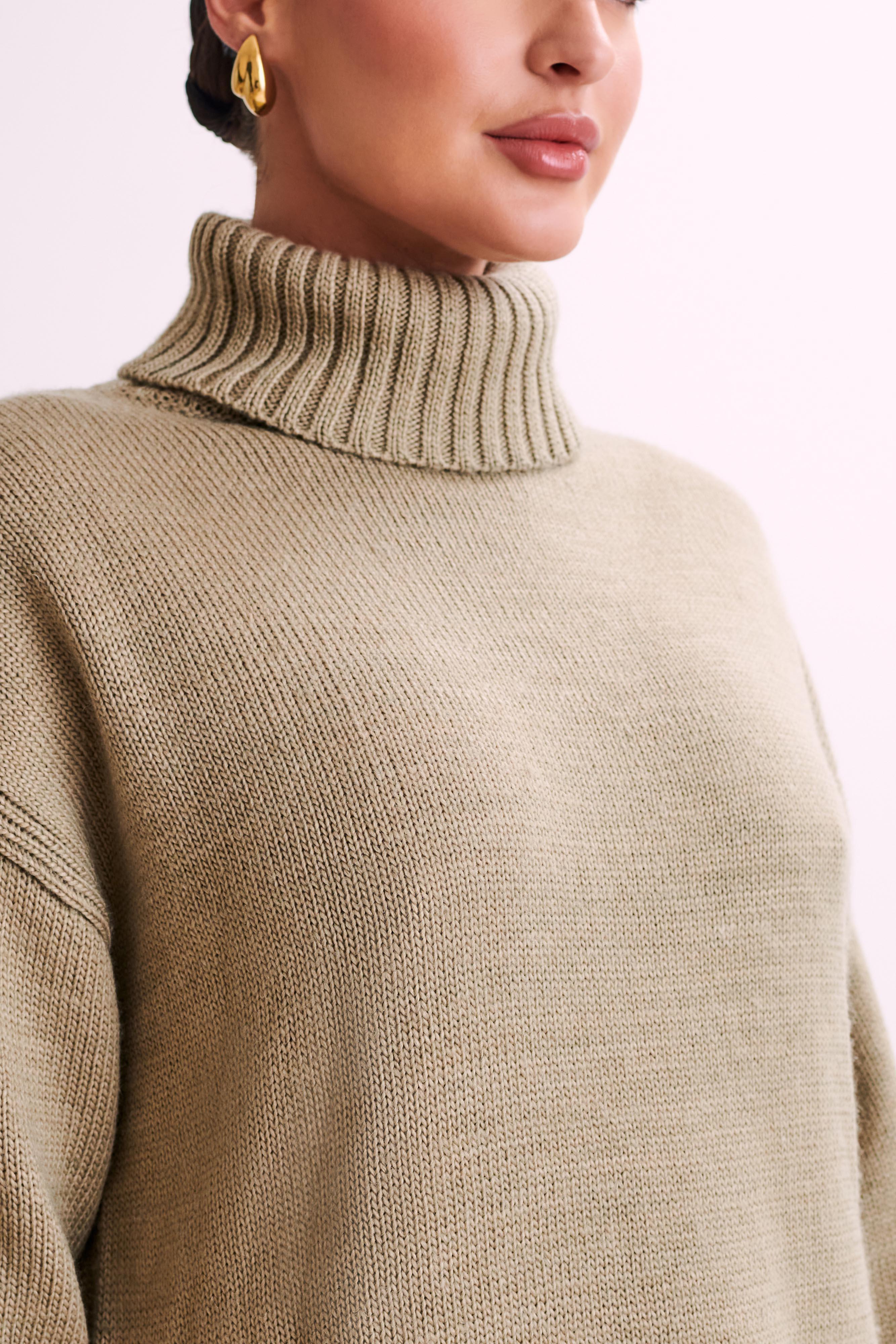 Brittany High Neck Knit Jumper - Taupe Product Image