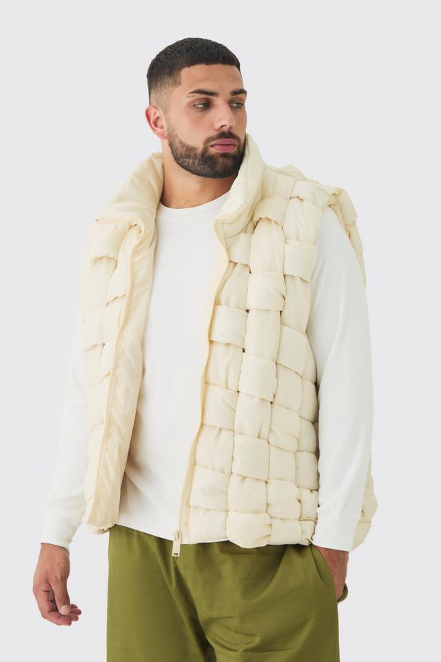 Plus Boxy Fit Hand Weft Padded Vest In Stone | boohooMAN USA Product Image