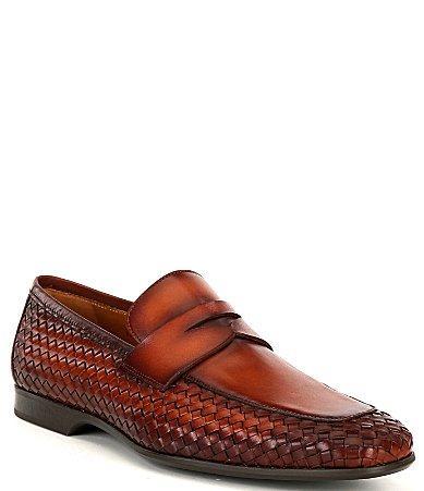 Magnanni Mens Shayne Leather Woven Penny Loafers Product Image