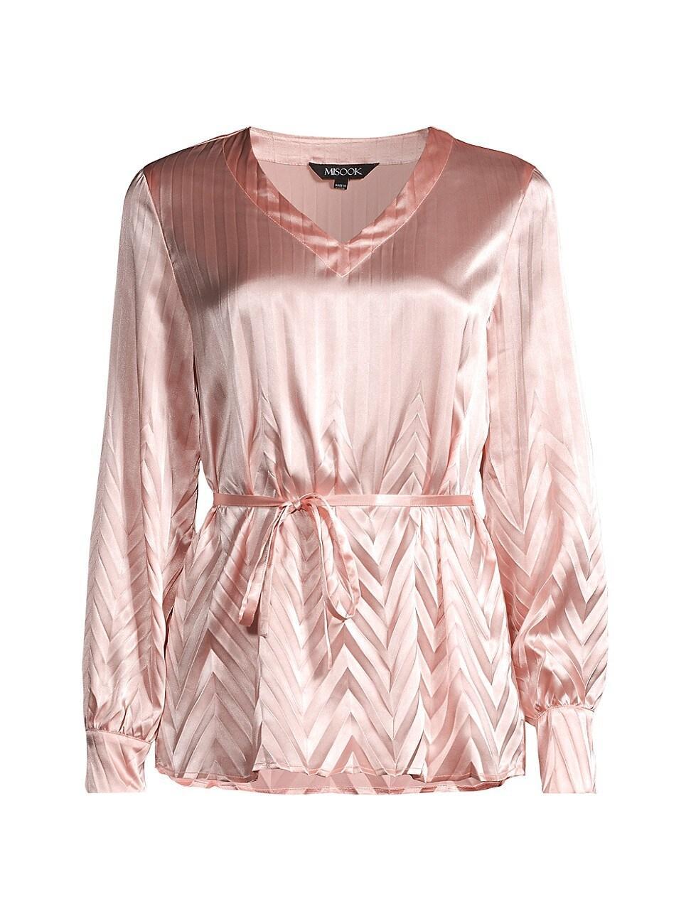 Womens Textured Chevron Belted Blouse Product Image