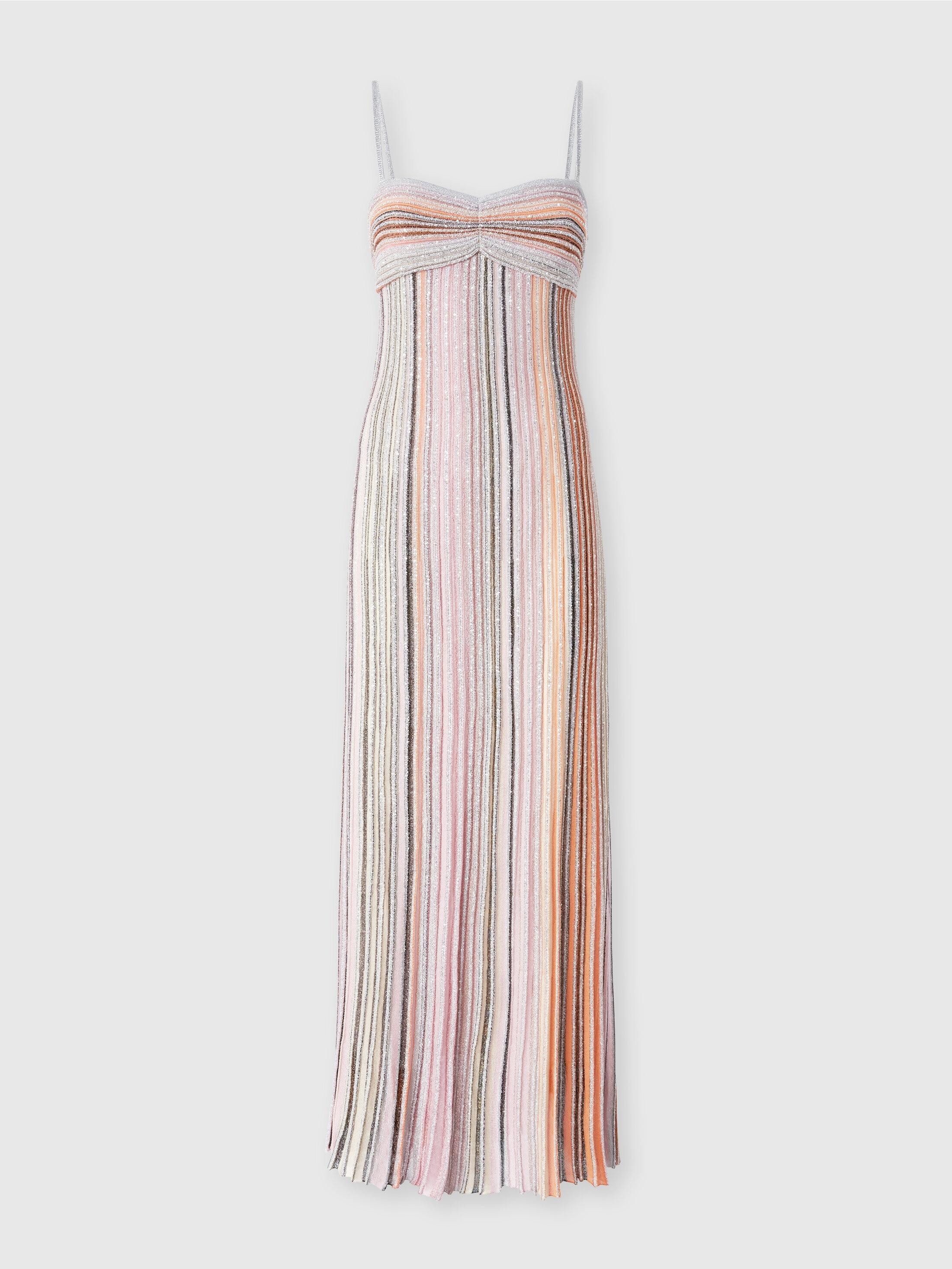 Long sleeveless dress in lamé pleated knit Product Image