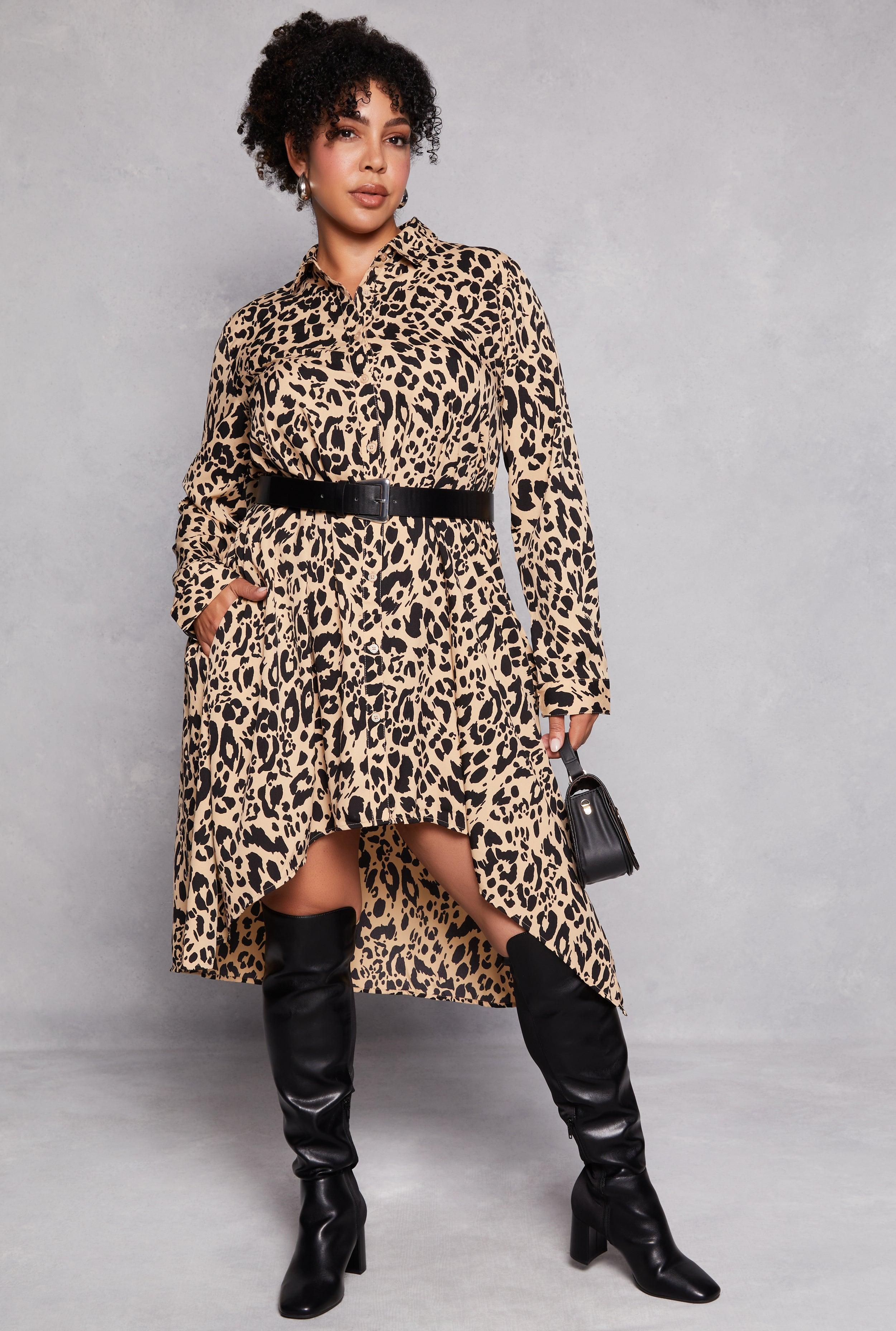 Womens Plus Size Animal Print Button Front Shirt Dress Product Image