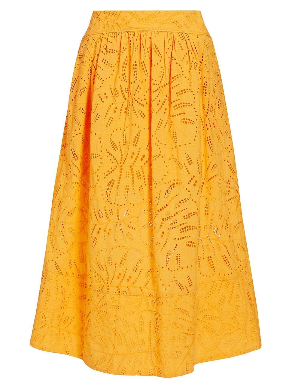 Yellow Monstera Eyelet Maxi Skirt, YELLOW / XL Product Image