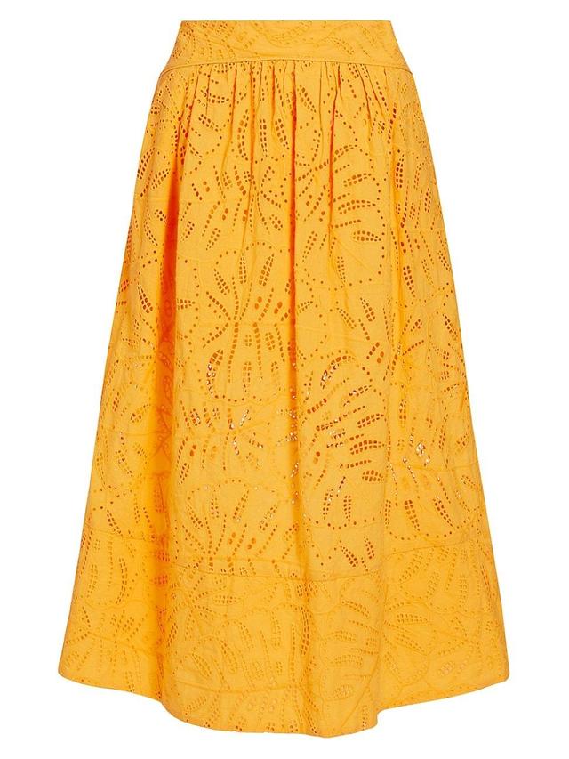 Yellow Monstera Eyelet Maxi Skirt, YELLOW / XL Product Image