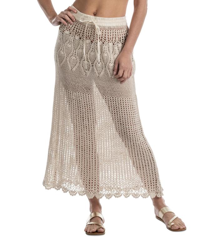 Women's Cotton Crochet Drawstring-Waist Cover-Up Maxi Skirt Product Image