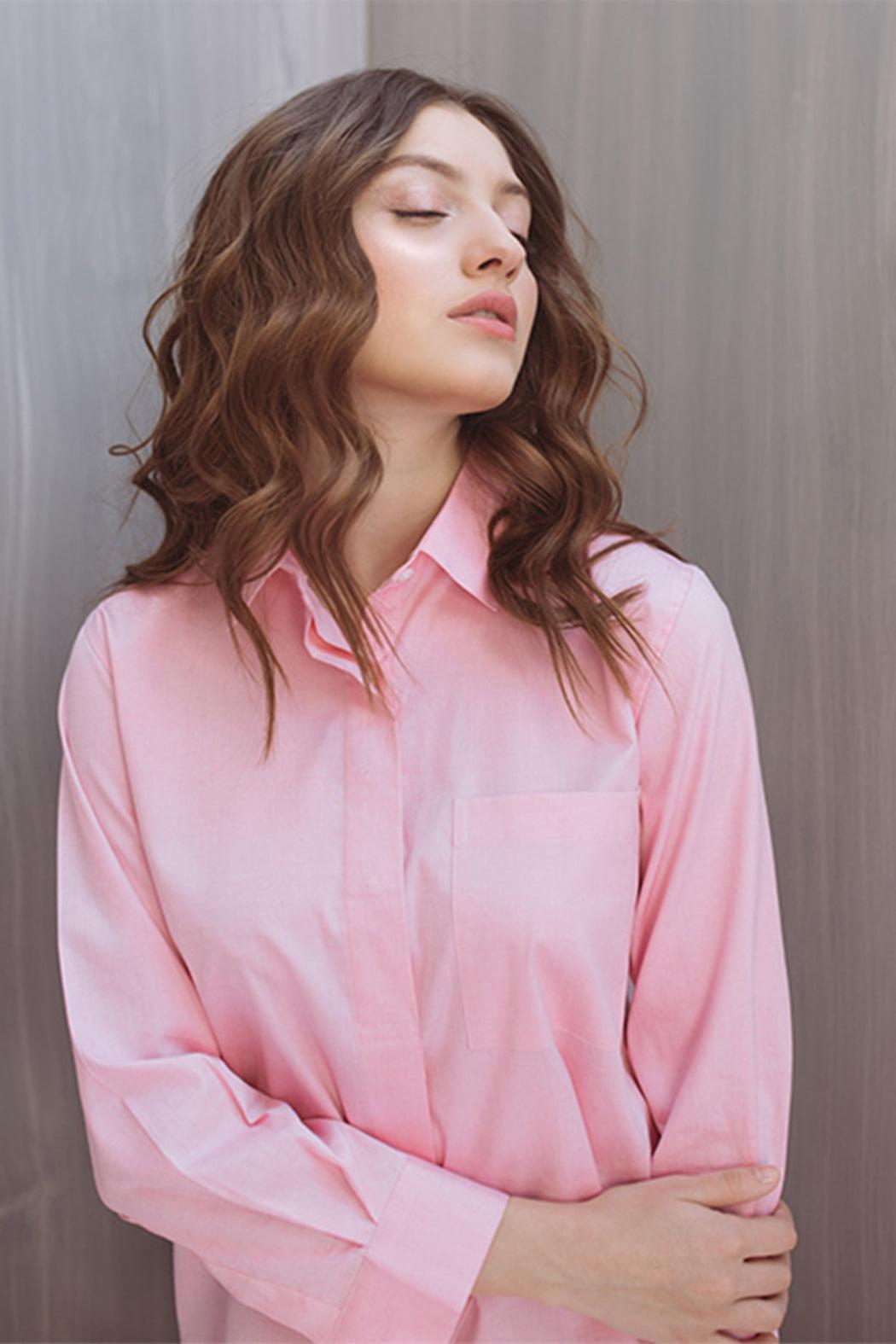 PINK POPVER SHIRT WITH FRONT PLEAT Female Product Image