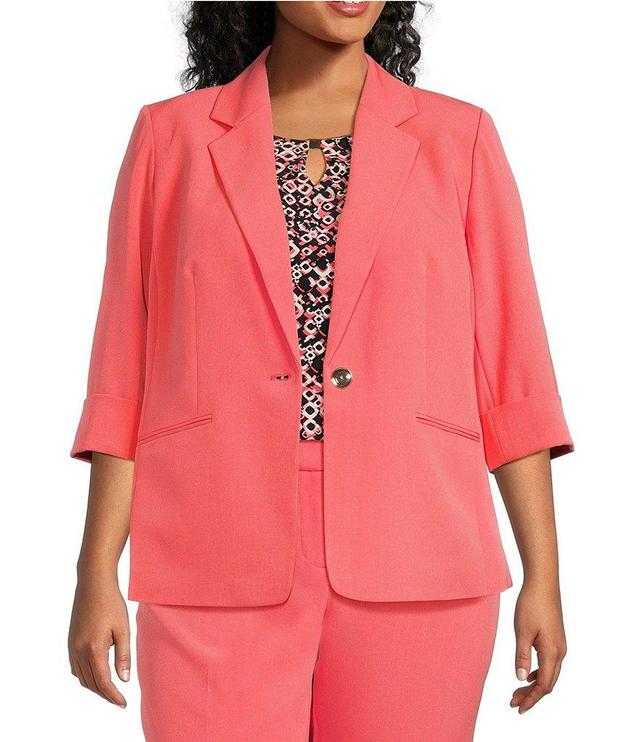 Kasper Plus Size Stretch Crepe Notch Lapel Rolled Cuff Sleeve Blazer Product Image