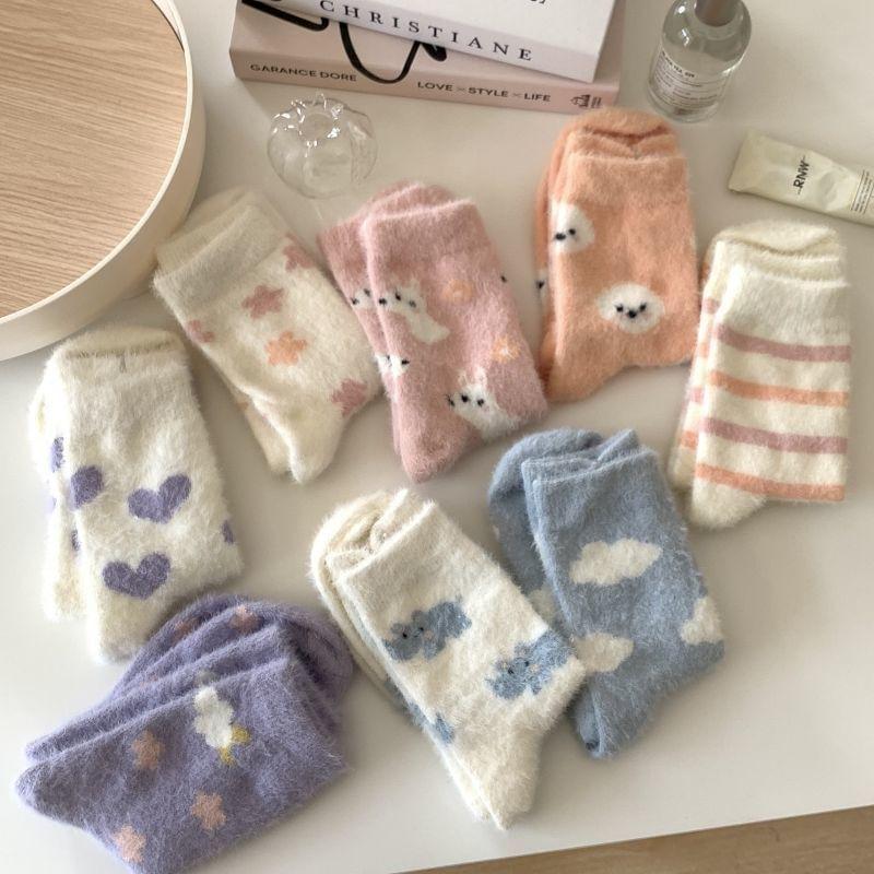 Fuzzy Print Crew Socks Product Image