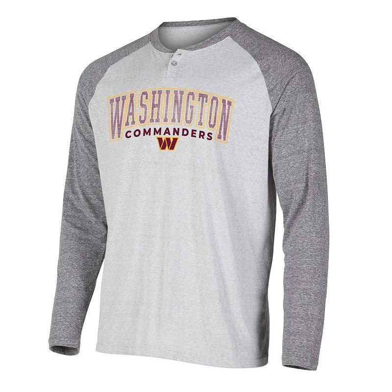 Mens Concepts Sport Heather Gray Washington Commanders Ledger Raglan Long Sleeve Henley T-Shirt Product Image