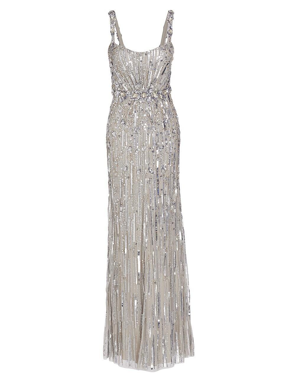 Womens Beaded Tulle Gown Product Image