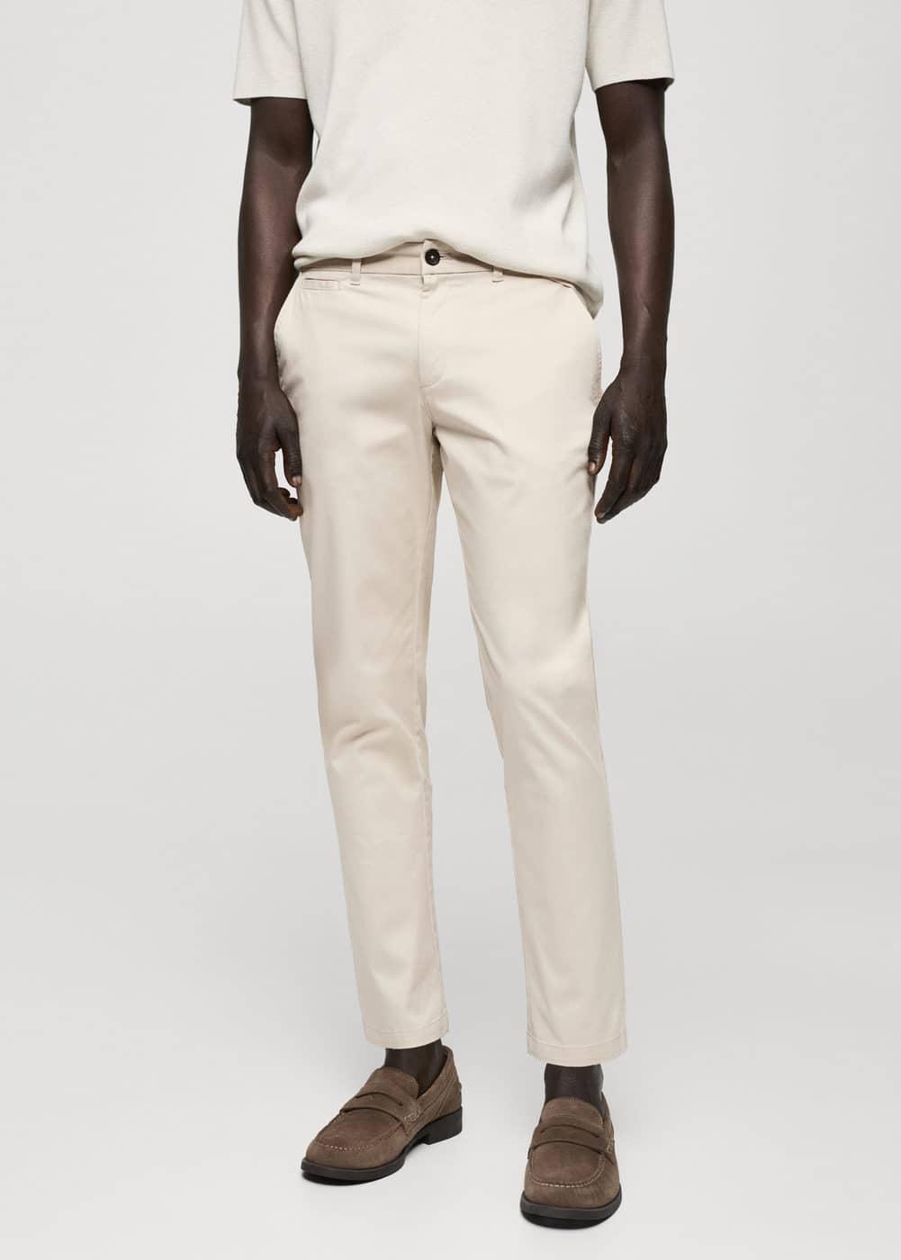 Mango Mens Cotton Tapered Crop Pants - Light Product Image