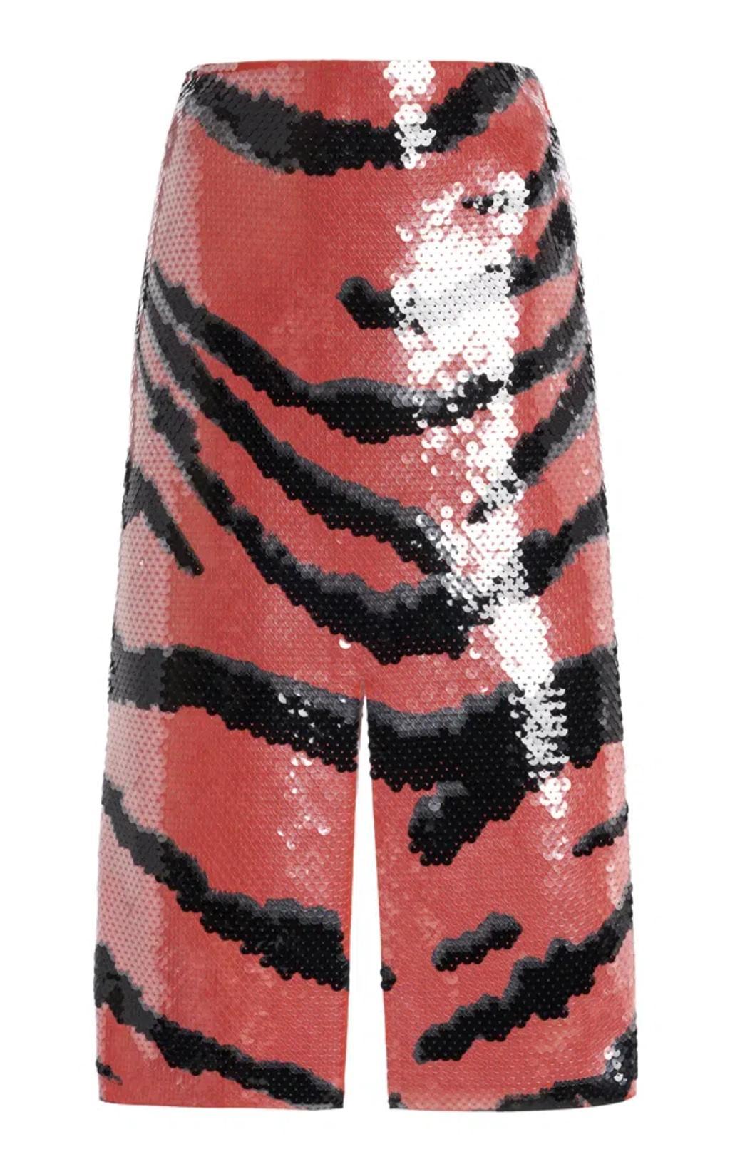 Tiger-printed Sequin Midi Skirt In Multicolor Product Image