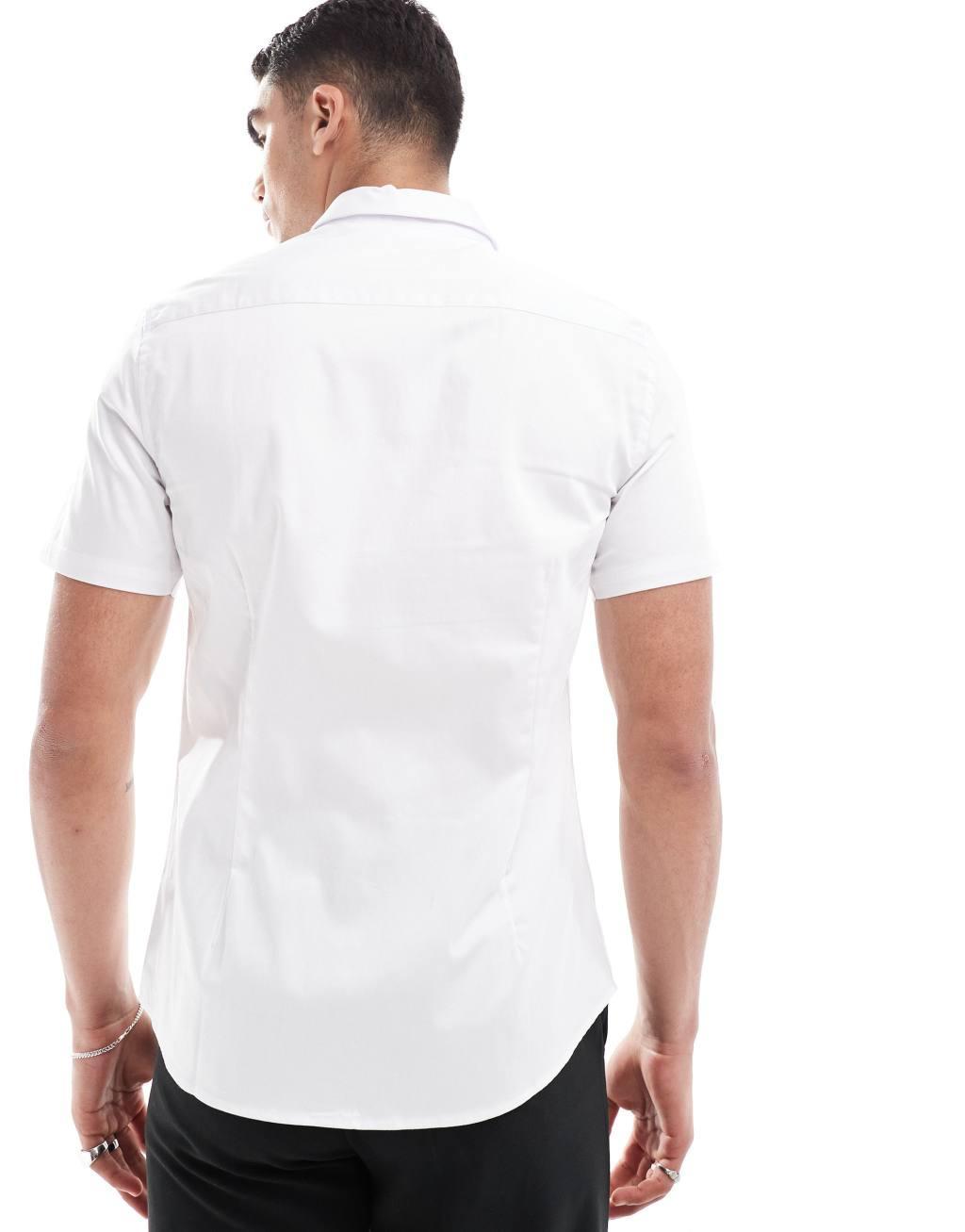 ASOS DESIGN slim sateen short sleeve shirt in white Product Image