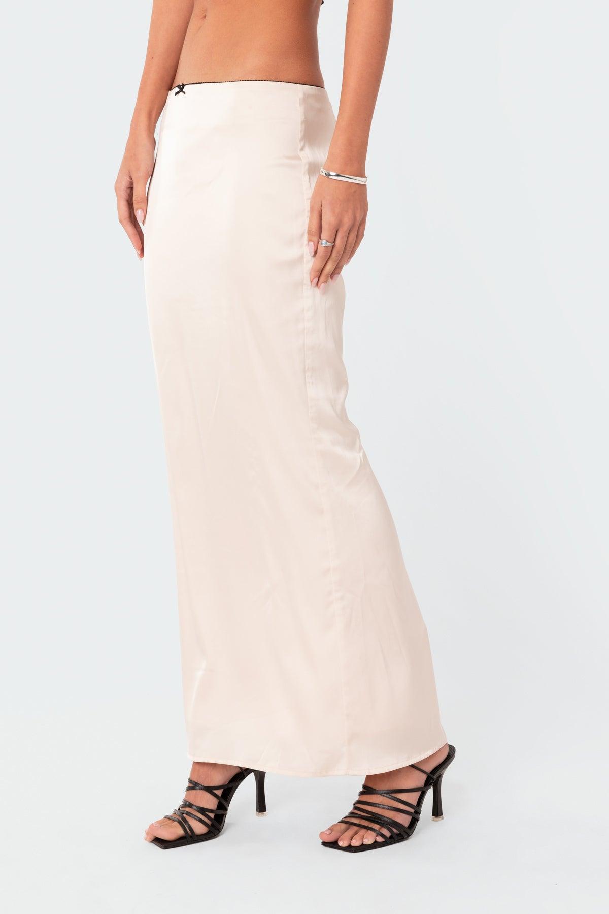 Satin Back Slitted Low Rise Maxi Skirt Product Image