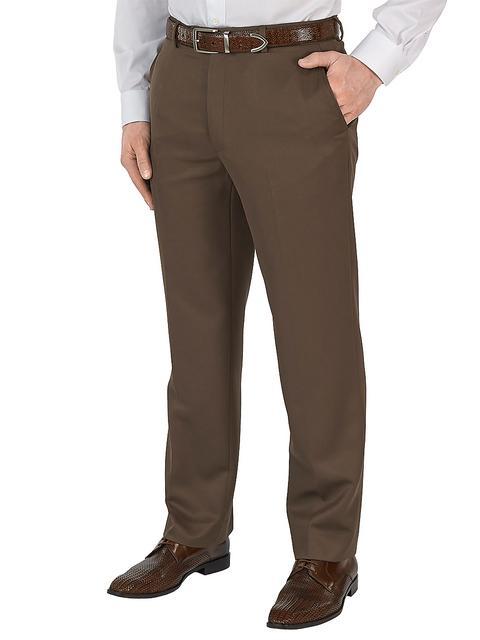 Microfiber Solid Flat Front Pants - Cocoa Product Image