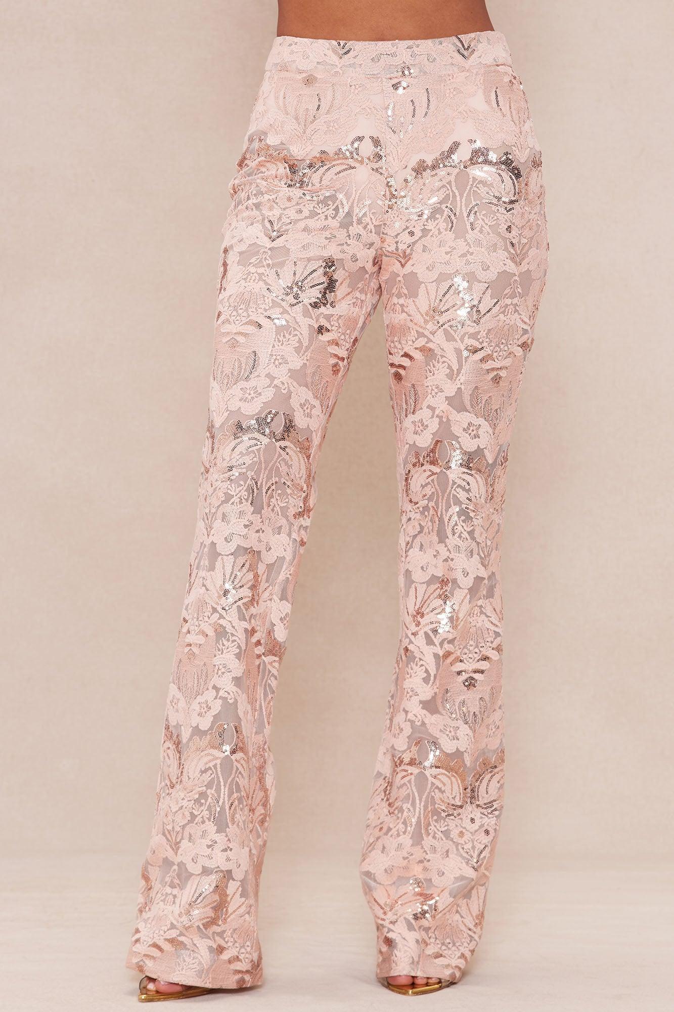 Charlize Sequin Embroidered Pant - Blush Product Image