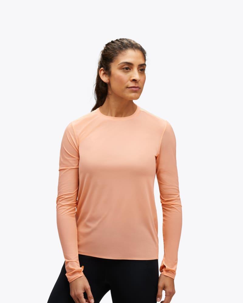 HOKA Womens Airolite Run Long Sleeve Shirt in Papaya, Size Large Product Image