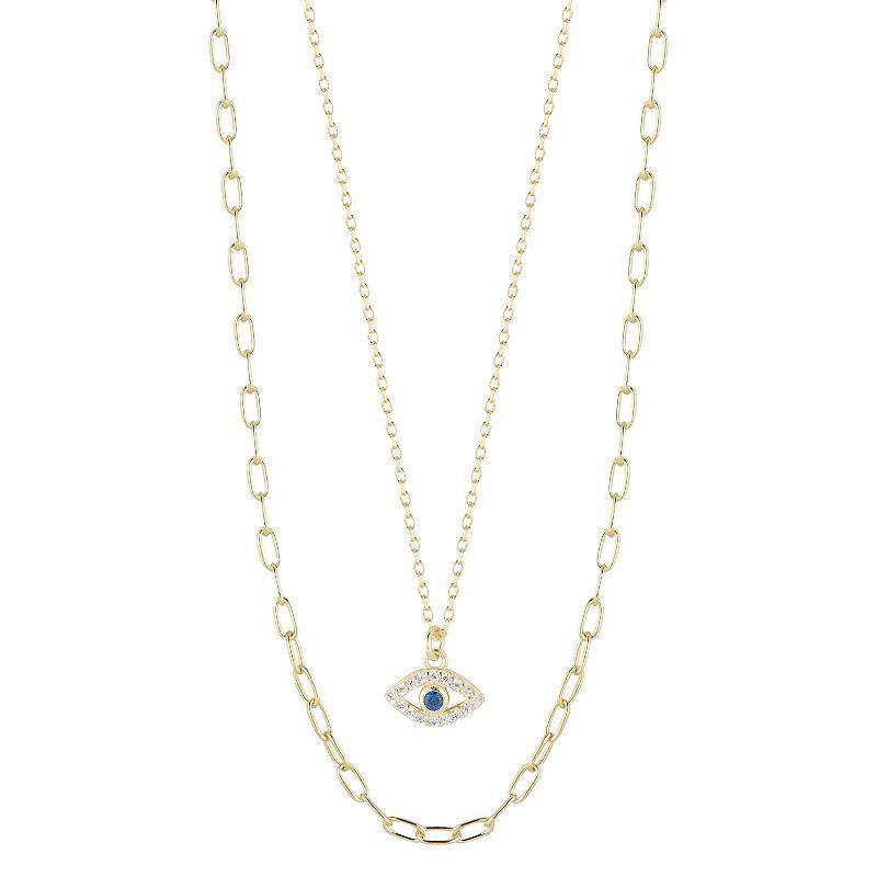 Sunkissed Sterling Layered Cubic Zirconia Evil Eye Necklace, Womens, Gold Tone Product Image