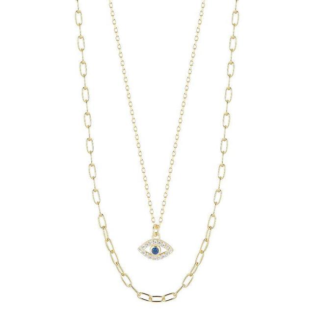 Sunkissed Sterling Layered Cubic Zirconia Evil Eye Necklace, Womens, Gold Tone Product Image