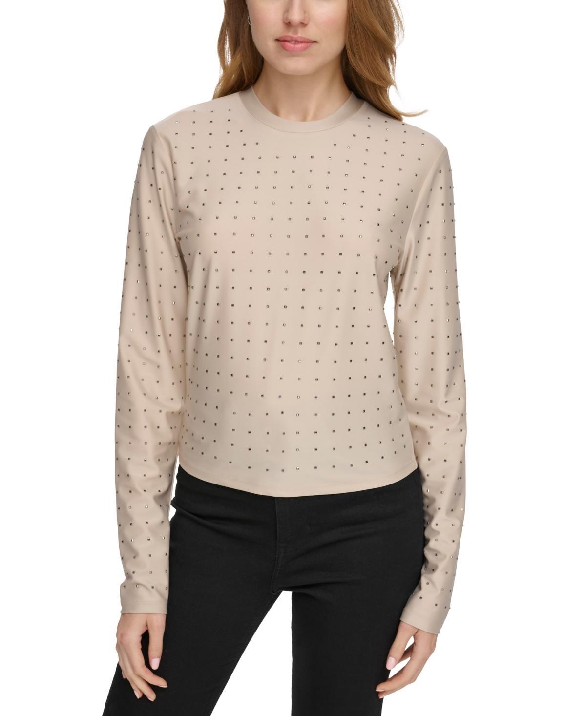 Dkny Jeans Womens Studded Crewneck Long-Sleeve Top Product Image